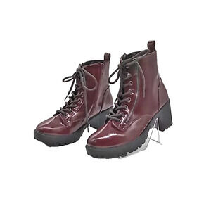 Forever 21 Platform Boots Chunky Heels Oxblood Size 7.5 Zip & Lace Up Punk Retro